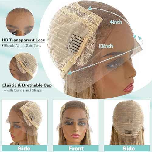 Ash Blonde Highlight Wig Human Hair Pre Plucked with Baby Hair 180% Density Glueless 13x4 HD Lace Frontal Wig Balayage Ash Blonde and Platinum Lace Front Wigs Human Hair with Brown Roots Pre Plucked