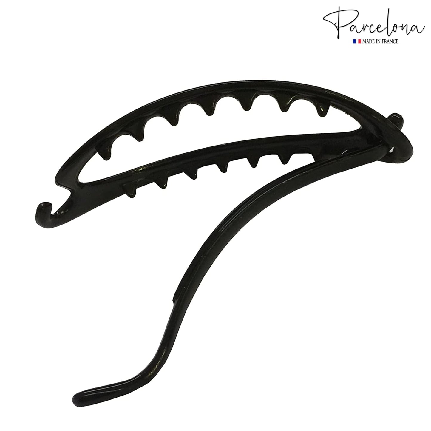 Parcelona French Plain Oval Simple Large Ponytail Holder Non Metal Hair Clip Barrette (Glossy Black)