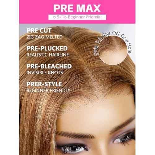 ORIGINAL QUEEN OQ Hair Glueless Wigs Human Hair 5x7 Bob Straight Wigs for Women Highlight Blonde Wear and Go Short Bob Wigs Pre Plucked Pre Cut Pre Bleached 4/27 Color 16Inch