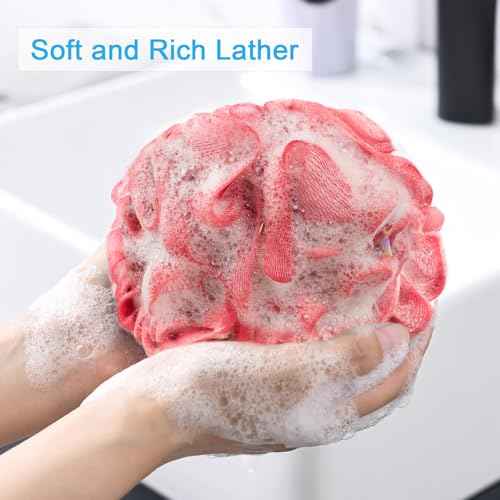 AmazerBath Loofah Sponge 75g/Piece, Exfoliating Bath Sponge Body Scrubber - Loofa Set of 4 - SunsetBerry Colors, Large