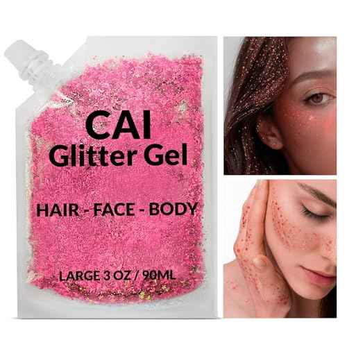 Face, Body & Hair Glitter Gel ? Halloween Glitter for Kids and Women ? 3 Oz Cosmetic-Grade Gel w/Moon & Stars for Festivals & Halloween Party, Easy Apply & Wash Off - Silver/Pink 2Pack