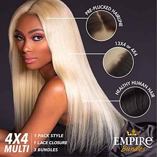 Sensationnel Empire bundles multi - straight with 4x4 closure 10a tangle shed free human hair for weaving and sew in styles (16 18 20 Inch, NATURAL/BLACK)