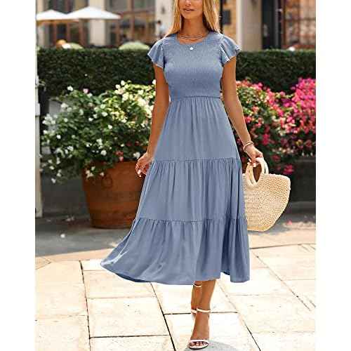 BTFBM Women Casual Short Sleeve Crew Neck Summer Dress Bohemian Floral Printed Flowy Maxi Dresses Tiered Cocktail Dress