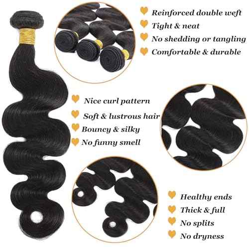 Body Wave Bundles Human Hair 14 14 14 Inch Unprocessed Brazilian Hair 12A Grade 3 Bundles Human Hair Extensions for Women Natural Black