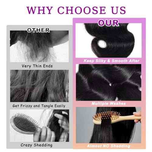 16 18 20 Inch Body Wave Bundles with Closure (14 Inch 2x6 HD Lace Closure) Human Hair Brazilian 3 Bundles with Closure Unprocessed Virgin Human Hair deep Middle Part