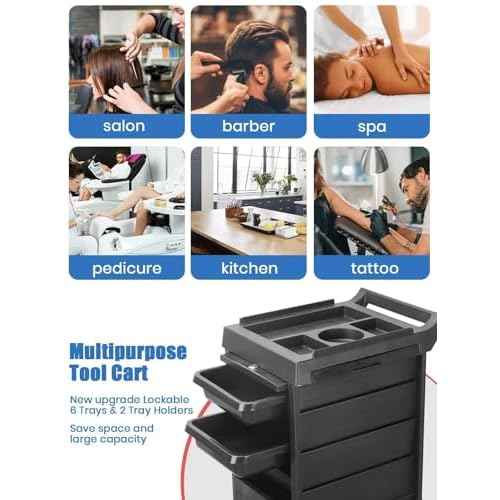EBANKU Salon Beauty Rolling Trolley Cart, Black Hair Salon Storage Cabinet Barber Organizer Tool Multi Drawers Rolling Cart Free Standing Furniture with 4 Universal Wheels Hair Salons Supplies