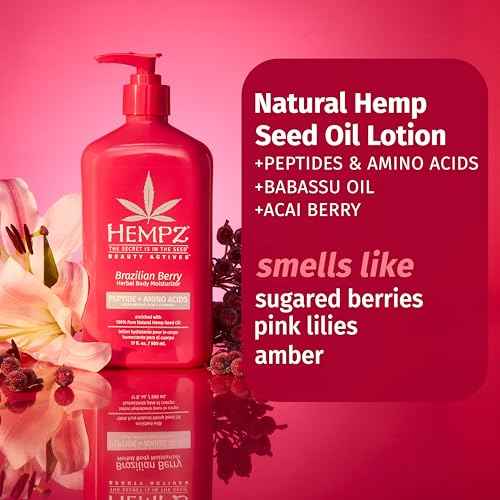 Hempz Brazilian Berry Beauty Actives Lotion with Peptides and Amino Acids, Hydrating and Firming Moisturizer for Body, Hands and Feet 17 oz.