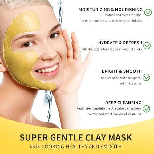 Turmeric Vitamin C Clay Mask with Kaolin Clay and Turmeric for Dark Spots, Dull Skin, Skincare Facial Mask for Controlling Oil and Refining Pores 5.29 Oz (yellow)