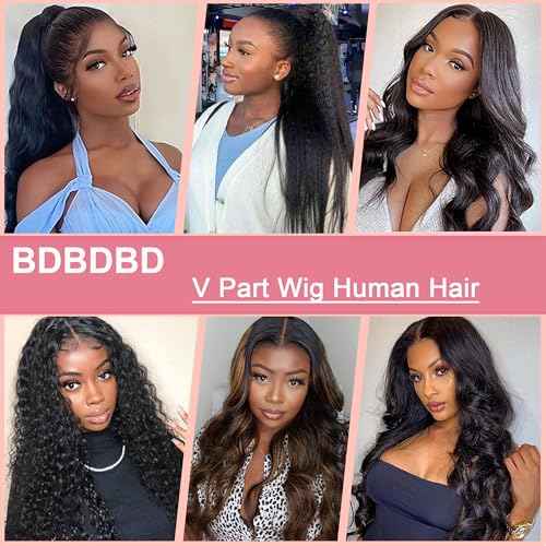 V Part Wig Human Hair Body Wave 100% Real Human Hair Upgrade U Part Human Hair Wig 180% Density Beginner Friendly 1B/30 (22 inch)