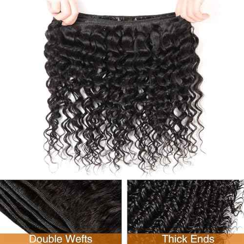 12A Deep Wave Human Hair Bundles Deep Curly Bundles Human Hair 100% Unprocessed 1 Bundle Brazilian Virgin Human Hair Extensions Quick Weave Natural Black Color (deep bundles, 20)