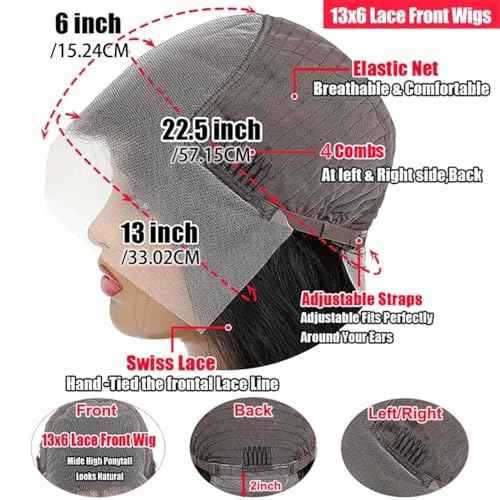 13x6 Lace Front Wigs Human Hair 200% Density Body Wave HD Lace Front Wigs Human Hair Pre Plucked Glueless 13x6 Full Frontal Wig for Women Natural Black 26 Inch