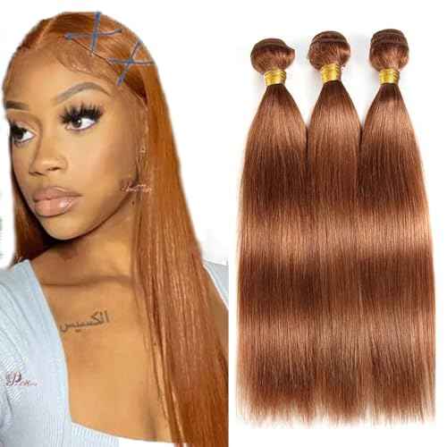 #30 Brown Bundles Human Hair Straight Bundles 22 24 26 Inch Light Brown Straight Bundle Human Hair Extensions Unprocessed Virgin Remy Hair 3 Bundle 50 Gram Per Bundle