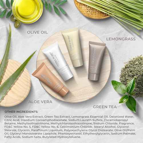 Terra Pure Spa Collection Bulk Set Toiletries | 1-Shoppe Amenities Kit for Hotels & Vacation Rentals | 0.85 oz Shampoo, Conditioner, Body Wash & Lotion | 80 Pieces