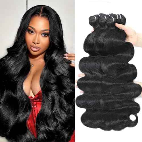 12A Human Hair Body Wave 100% Unprocessed Virgin Human Hair Thick 4 Bundles Quick Weave Bundles Real Human Hair Extensions Natural Black (18 20 22 24 Inch)