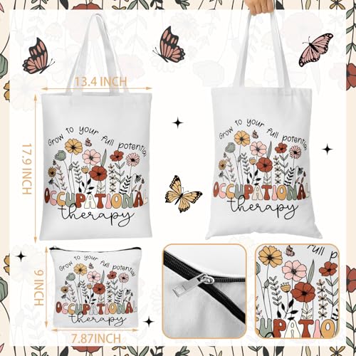 2 Pcs Christmas Occupational Therapy Gifts Boho Style OT Tote Bag with Makeup Bag Occupational Therapist Appreciation Gift Thank You Christmas Birthday Present for Women OT