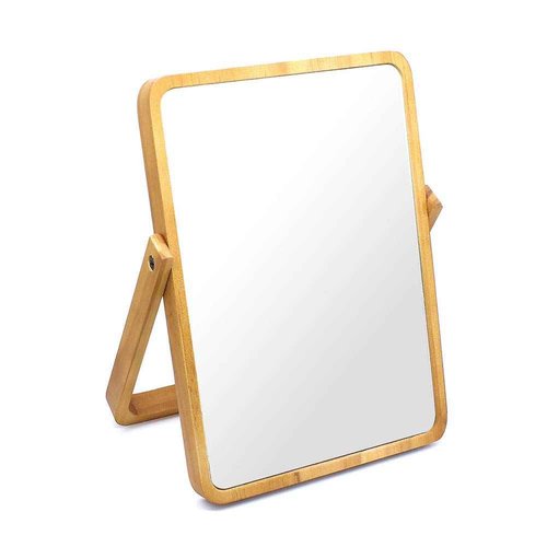 Buwico Rectangle Standing Vanity Makeup Mirror, Wood Frame, 10.2"L x 7.3"W, Modern Style, Tabletop Mount, Bathroom & Home Decor