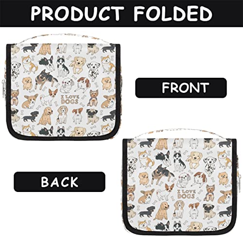 Travel Hanging Toiletry Bag for Women Men All Kinds Of Cute Cartoon Dogs Cosmetic Bag Waterproof Makeup Organizer for Accessories, Shampoo, Full Sized Container, Toiletries for Bathroom Shower