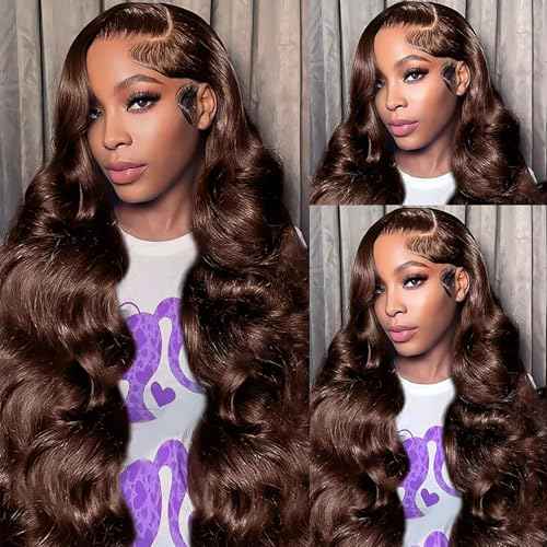 13x6 Chocolate Brown Lace Front Wig HumanHair HD Transparent Pre Plucked Glueless Frontal 26 Inch Brown Wig Human Hair 200% Density