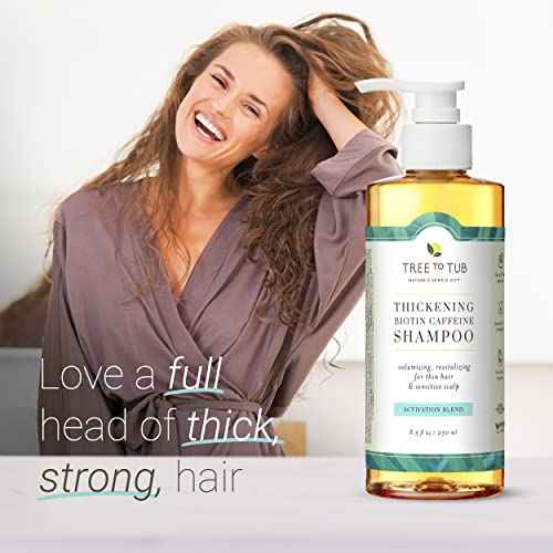 Tree to Tub Biotin Fine Hair Thickening Shampoo for Thicker, Fuller Volume - Gentle Volumizing Sulfate Free Argan Oil Shampoo for Women & Men w/Caffeine, Organic Saw Palmetto, All Natural Tea Tree