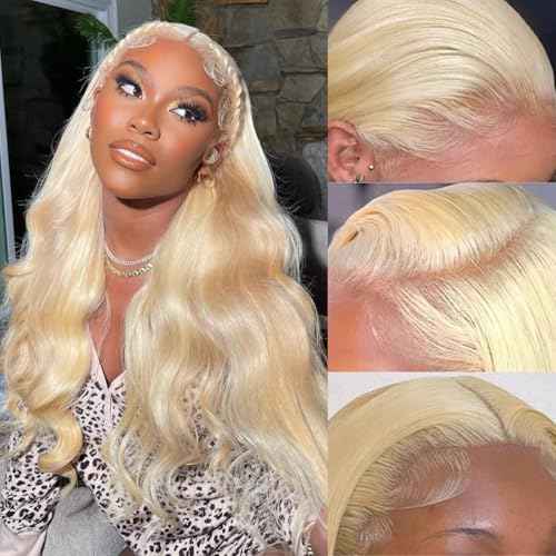 BZN 613 13x6 Lace Front Wig Human Hair 28 Inch Body Wave Blonde Wig Human Hair Pre Plucked 613 HD Lace Frontal Wig with Baby Hair 200 Density