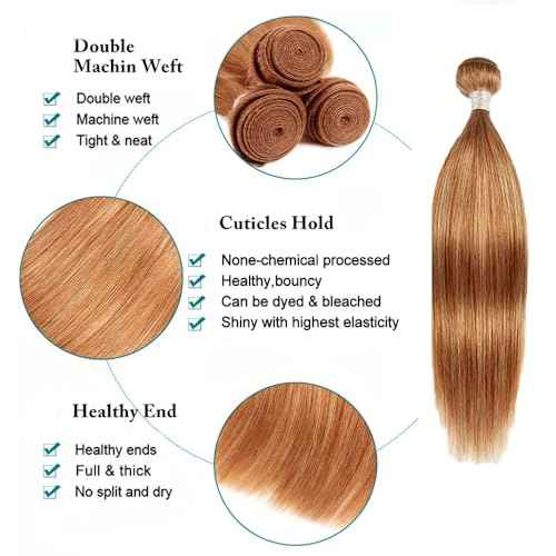Color 27 Human Hair Bundles 27/30 Straight Bundle Highlight Bundle Human Hair Unprocessed Virgin Hair 3 Bundles 12 14 16 Inch