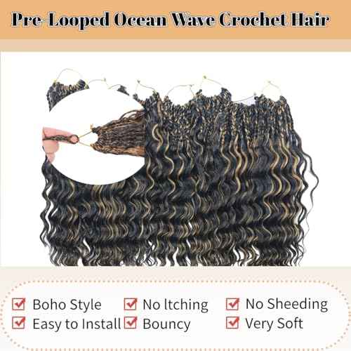 18 Inch Ocean Wave Crochet Hair 8 Packs - Synthetic Pre-Looped Deep Wavy Curly Braiding Hair for Black Women, Boho Style Hair Extensions (18inch,P1B/27-8 Packs)