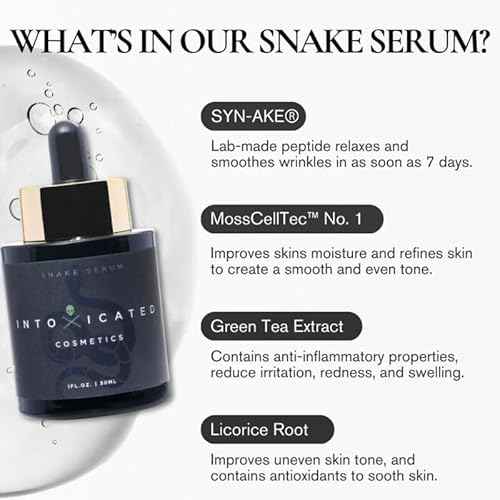 Intoxicated Cosmetics Snake Serum with SYN-AKE¢ç Anti Wrinkle Complex - Reduces Fine Lines and Wrinkles - Hydrating Anti Aging Formula Face Serum - 1 fl oz