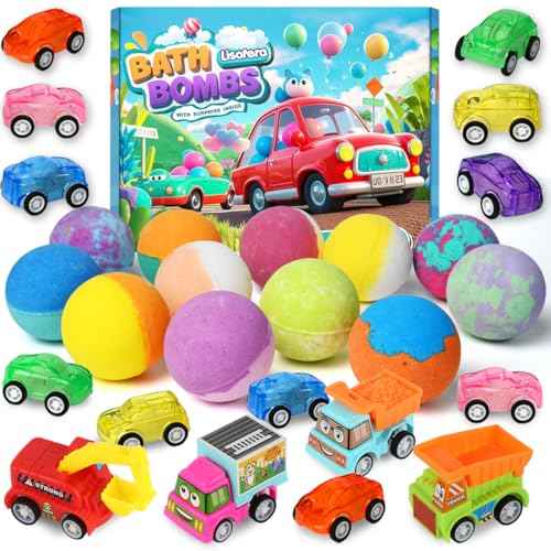 Bath Bombs for Kids with Toys Inside, Kids Bath Bombs for Boys Girls, 9-Piece Bathbomb Set Includes 9 Pull-Back Cars and 3 Vehicles, Halloween Christmas Birthday Easter Gift Set for Children