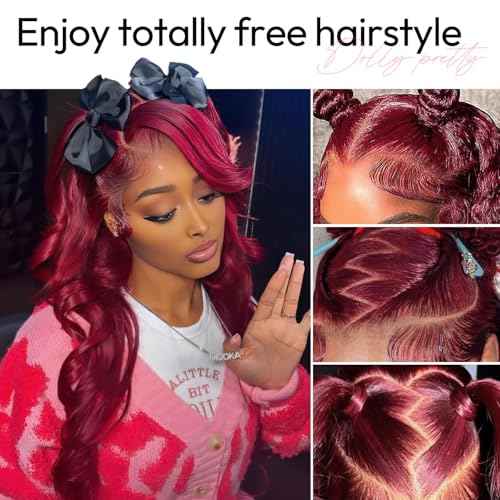 30 Inch 13x6 99j Burgundy Wig Human Hair 200 Density Hd Body Wave Lace Front Glueless Red Wigs Human Hair