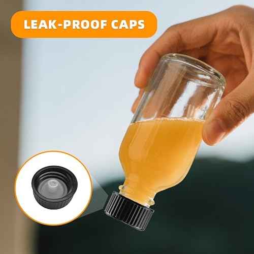 12 Pack 2 oz Glass Shot Bottles with Caps,Clear Round Small Glass Ginger Shot Bottle With Lids, 60ml Mini Travel Essential Bottles Suitable for DIY Juice,Potion,Whiskey and Other Drinks