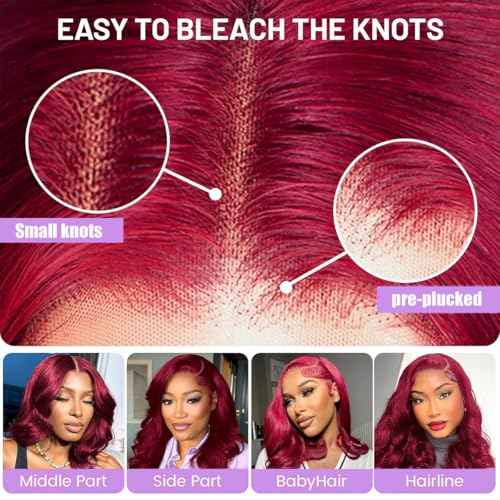 14 Inch Burgundy Bob Wig Human Hair 13x6 99j Burgundy Lace Front Wigs Human Hair Bob Wigs For Black Women 200% Density 99j 13x6 Hd Transparent Lace Front Body Wave Wigs Pre Plucked Pre Cut
