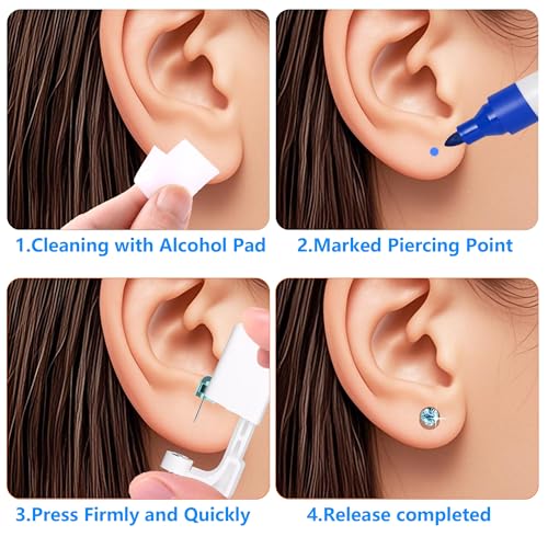 Ear Piercing Kit, Disposable Piercing Gun Preloaded with Different Style Studs, at Home Self Piercer Kit