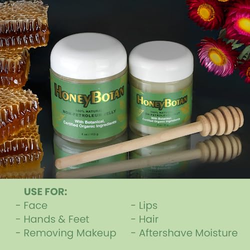 Beesaluxe HoneyBotan - 100% Natural Unpetroleum Skin Balm with Organic Ingredients - Petroleum Jelly Alternative for Lips, Hands, Baby Care, Makeup Remover, and More (2 Ounce)