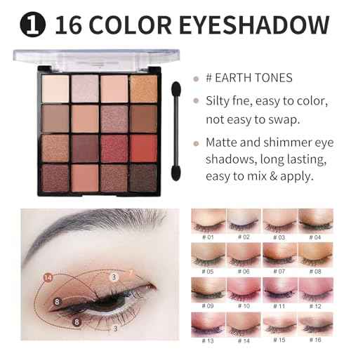 All in One Makeup Kit For Girls - 16 Colors Naked Eyeshadow Palette, 3Pcs Makeup Brushes, Waterproof Eyeliner Pencil, Eyebrow Powder,Eyebrow Pencil,Mascara, Women and Beginners Teens Makeup Gift Set