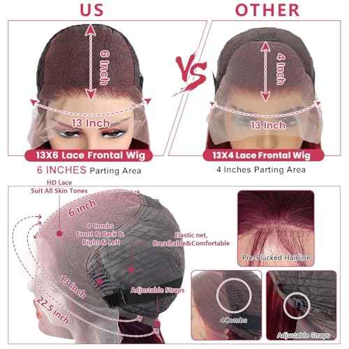 Body Wave Human Hair Wigs for Women Glueless HD Lace Front Wigs Human Hair Body Wave 180 Density Lace Frontal Wigs Human Hair Pre Plucked Body Wave (99J Burgundy wigs, 30 Inch)