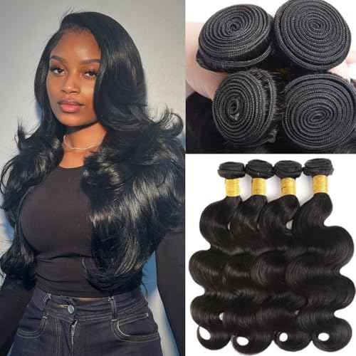 12A Body Wave Bundles Human Hair 20 20 22 22 4 Bundles Unprocessed Brazilian Virgin Hair 4 Bundles Human Hair Weave Bundles Deals Real Human Hair Natural Black Color For Women