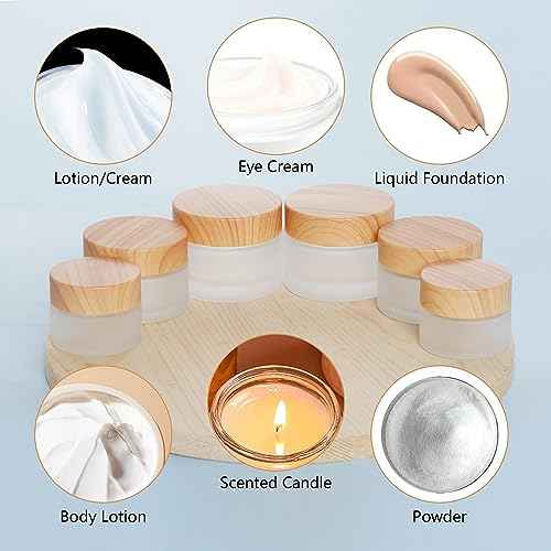 6Pcs Glass Cosmetic Containers with Wood Grain Lid Refillable Cosmetic Jar Frosted Glass Cream Container with Leak-proof Lid Empty Makeup Jar for Lotions,Creams,Scrub Cream,Home,Travel(30ml)