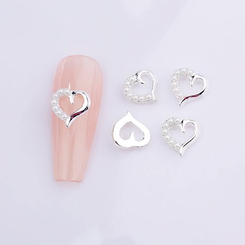 WOKOTO 30 Pcs 3D gold and Silver Heart Nail Charms and rhinestones for acrylic nails luxury Nail Heart Charms for Nail Art Jewels Valentines Day heart Nail Rhinestones for Nails Art Gems for Nails