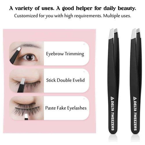 Delta Tweezer Eyebrow Tweezers for Women Facial Hair Pinzas Para Cejas Professional Stainless Steel Ingrown Facial Hair Removal Tweezer Men & Beauty & Personal Care Tools (1, Black)