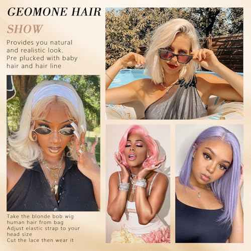 Blonde Bob Wig Human Hair 180 Density 12 Inch Straight 613 Bob Wig Human Hair 13x6 HD Lace Frontal Wigs, 100% Real Human Hair 613 Glueless Wigs Pre Plucked With Baby Hair Natural Look For Beginners
