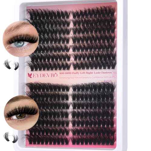 EYDEVRO Lash Clusters 80D100D Volume Eyelash Clusters 280 Pcs Left/Right Individual Lashes D Curvature Thick Cluster Lashes Cluster Eyelash Extensions DIY Lash Extensions at Home