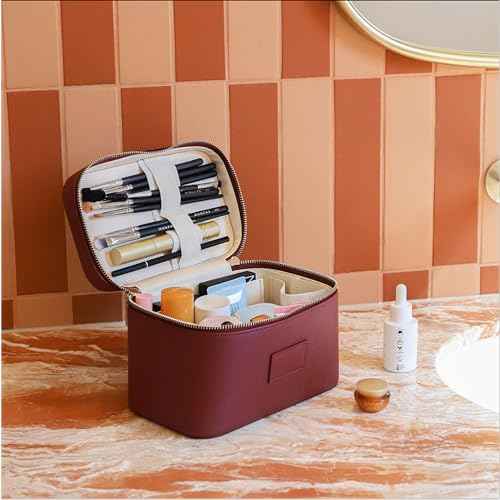 ETOILE - Mini Vanity Case Burgundy - Stylish Travel Makeup Bag Organizer With Removable Dividers