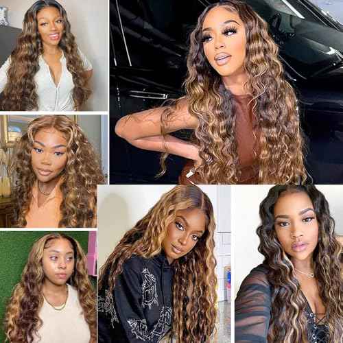 Ombre Brown Bundles Human Hair Highlight Deep Wave Bundles 20 22 24 inch P4/27 Human Hair Bundle 3 Tone Deep Wave Bundle