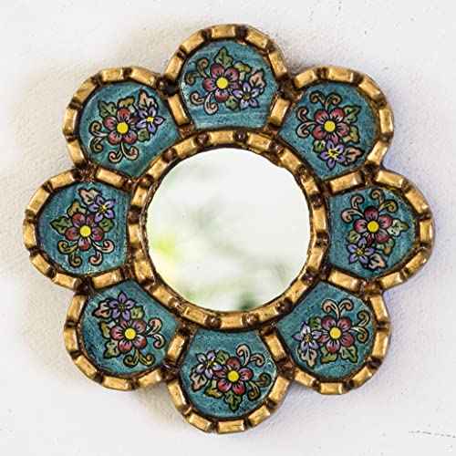 Artisan Small Accent Wall Mirror Set of 3 - Peruvian mirrors for wall with bronze leaf frame - Reverse Painted Glass Mirrors