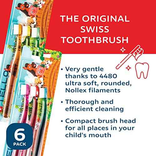 TELLO 4480 Adult or Child Ultra Soft SwissToothbrush with Smaller Head for Gentle Cleaning with Ergonomic Handle, 6 Count