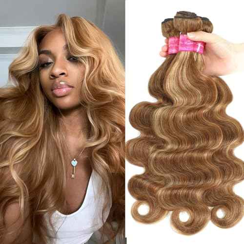 Body Wave P4/27 Human Hair Bundles Brown Highlight Body Wave 3 Bundles Brazilian Remy Hair Ombre Blonde Human Hair Wavy Piano Color