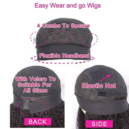 Curly Headband Wig Human Hair 16 Inch Deep Wave Human Hair Headband Wigs for Black Women Human Hair Glueless Real Hair Wig with Headband Attached No Lace Front Wig Human Hair Natural Black Color
