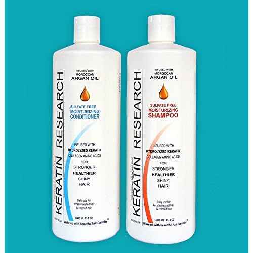Sulfate Free Shampoo & Conditioner 2 x 1 LITER Bottles Set infused with Moroccan Argan Oil, By Keratin Research post treatment shampoo