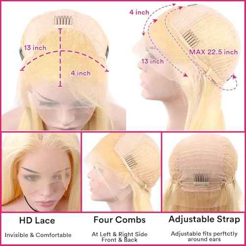 613 Lace Front Wig Human Hair 30Inch 613 HD Lace Frontal Wig 210% Density 13x4 Blonde Lace Front Wigs 12A Long Straight Human Hair Wig Glueless Wigs Pre Plucked with Baby Hair for Women