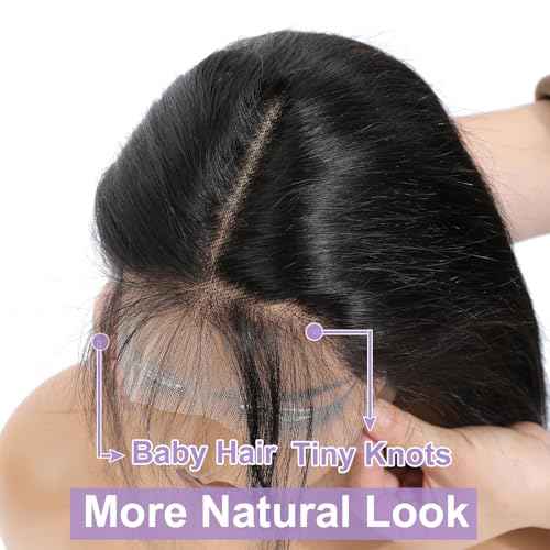 HD Frontal 13x6 Lace Frontal Straight Human Hair Transparent 13x6 Straight HD Lace Closure Big Long Space From Ear to Ear Free Part 100% Raw Virgin Human Hair Natural Black Color 14 Inch